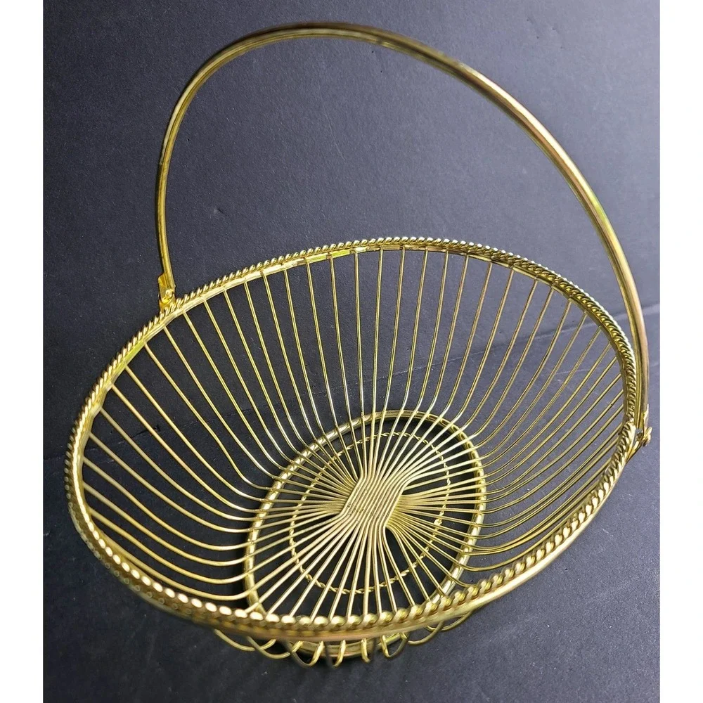 Gold Tone Wire Classic Oval Handled‎ Basket Mid Century Modern NEW
